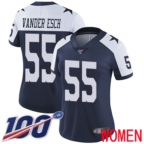 Women Dallas Cowboys Limited Navy Blue Leighton Vander Esch Alternate #55 100th Season Vapor Untouchable Throwback NFL Jersey
